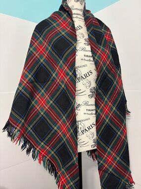 Vintage Aljean Pure Virgin Wool Plaid Fringed Wrap Shawl Canada Inc. Old Money